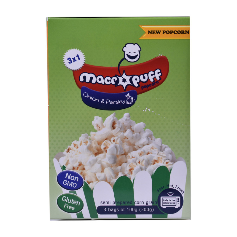 پاپ کورن نیمه آماده با طعم پیاز و جعفری ماکروپف - 300 گرم بسته 3 عددی
